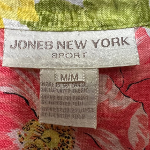 Jones New York Sport Linen Shirt Floral Button Front Top Cottagecore M Blouse - Picture 2 of 6